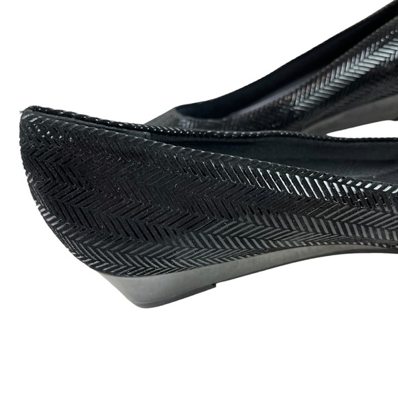 TROTTERS Genuine Leather Black Herringbone Low Wedge Slip On Shoes Loafers 9 N - Picture 4 of 16